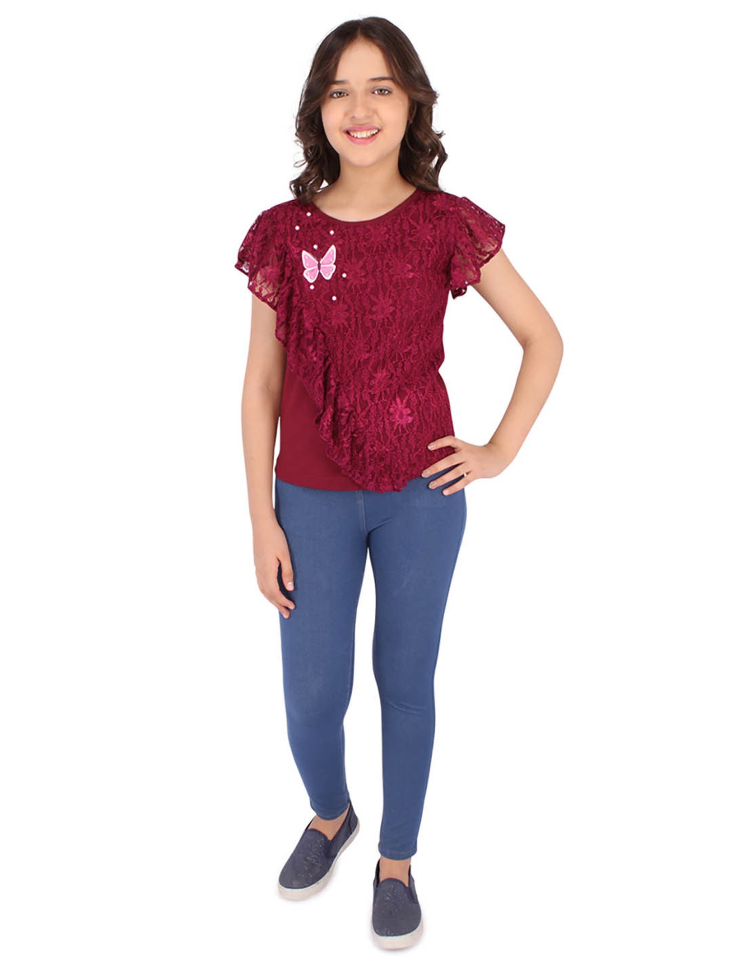 Cutecumber Kids Maroon Self Design Top