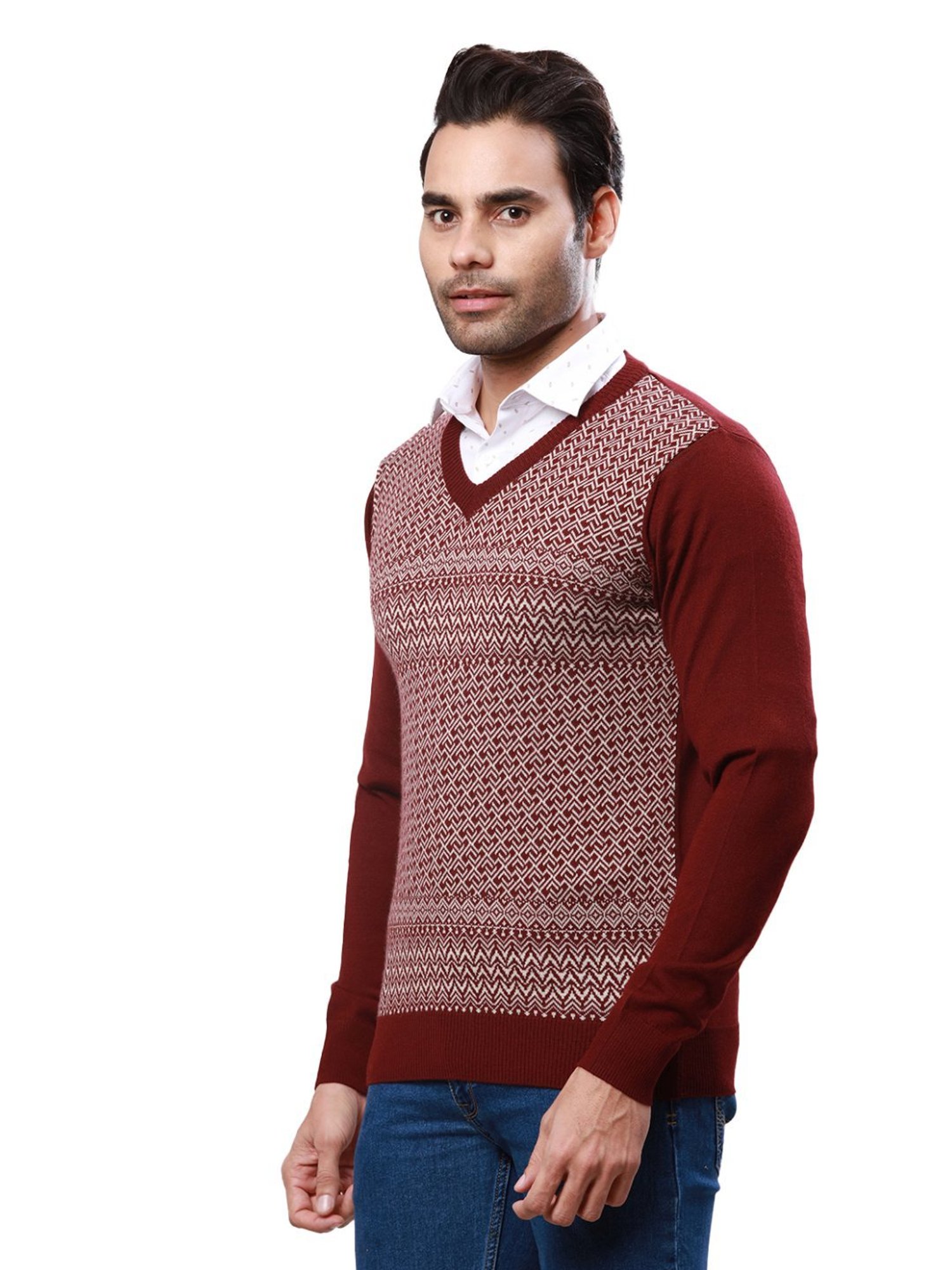 Raymond Maroon Regular Fit Self Pattern Sweater