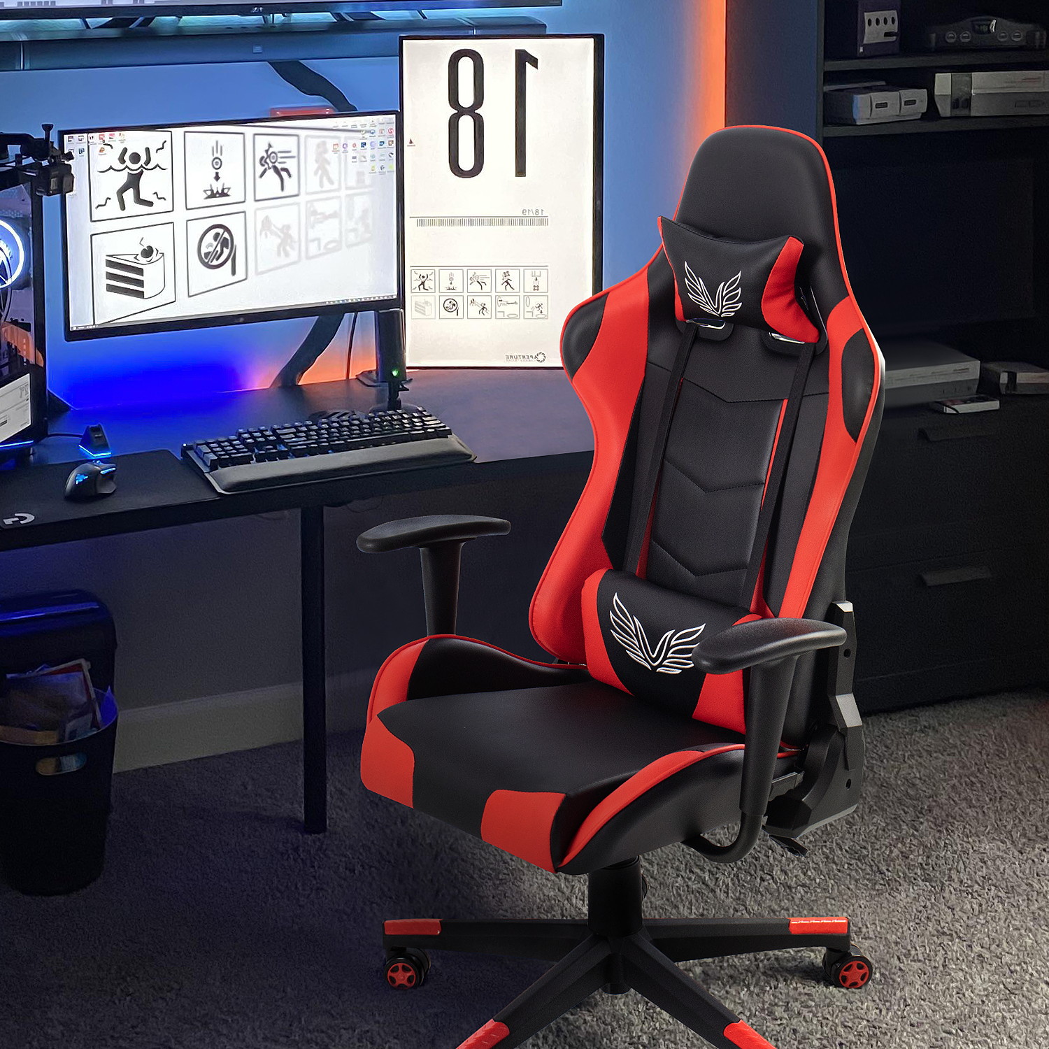 Homall Gaming Chair High Back Adjustable Height Racing Style Computer Chair with Headrest and Lumbar Support (Blue)