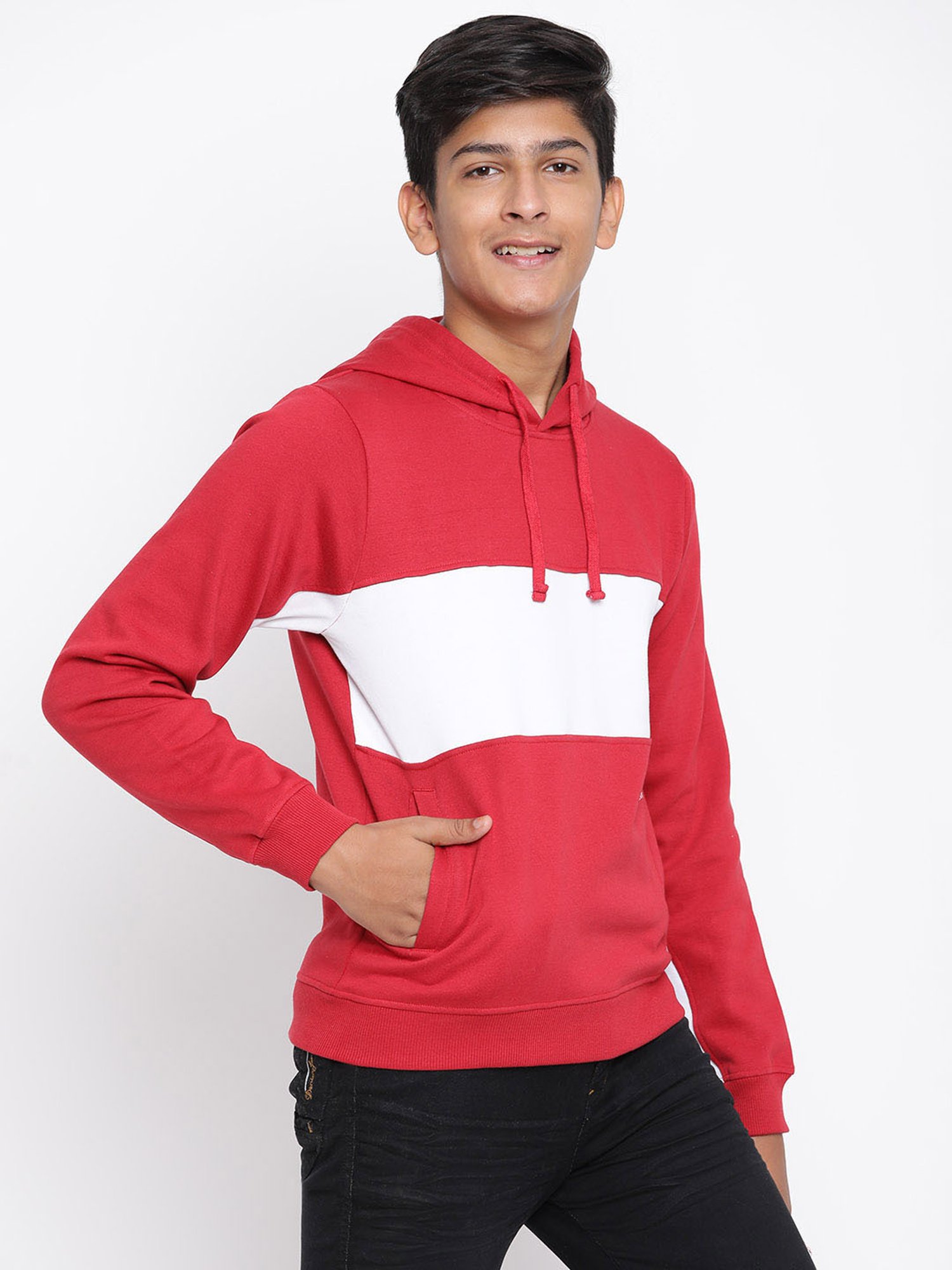 Lil Tomatoes Kids Red & White Color Block Full Sleeves Sweatshirt