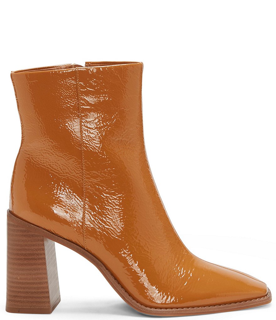 Vince Camuto Eshera Patent Leather Square Toe Block Heel Booties