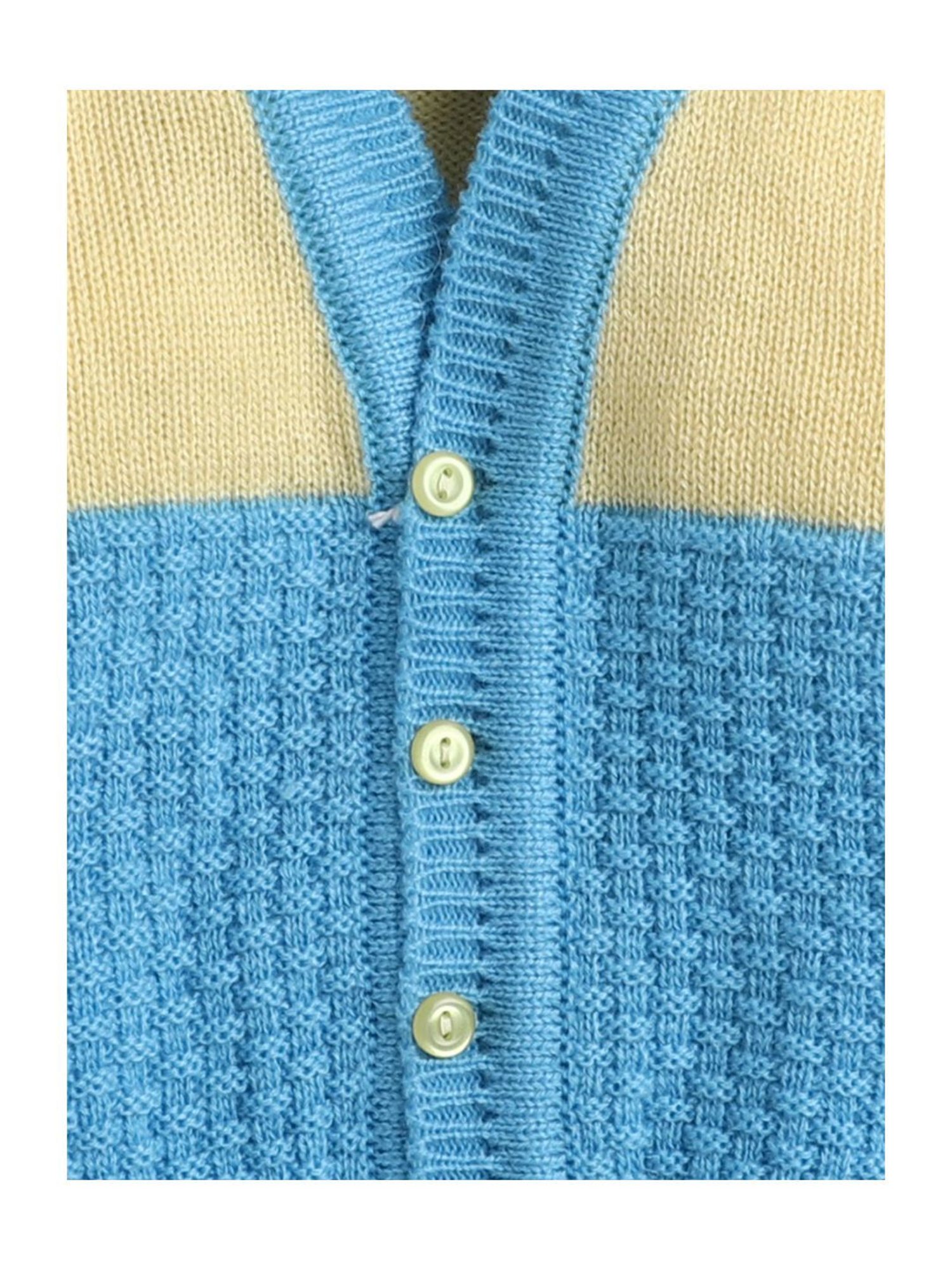 Little Angels Kids Blue & Beige Color Block Full Sleeves Sweater Set
