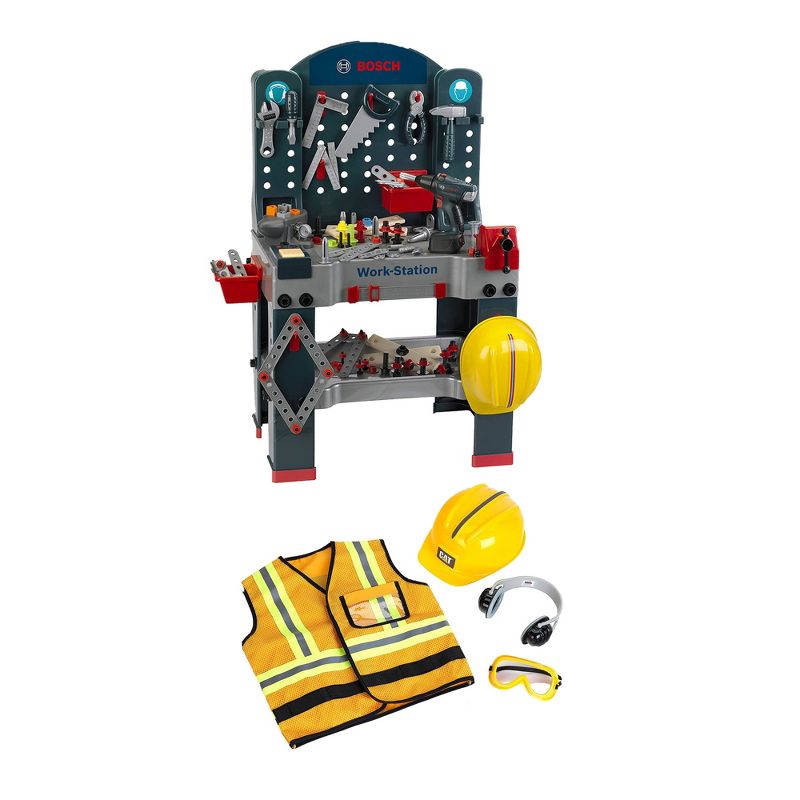 Theo Klein Bosch Jumbo Workbench Workstation Premium Children's Toy Toolset with Construction Worker Costume Set for Ages 3 Years and Up