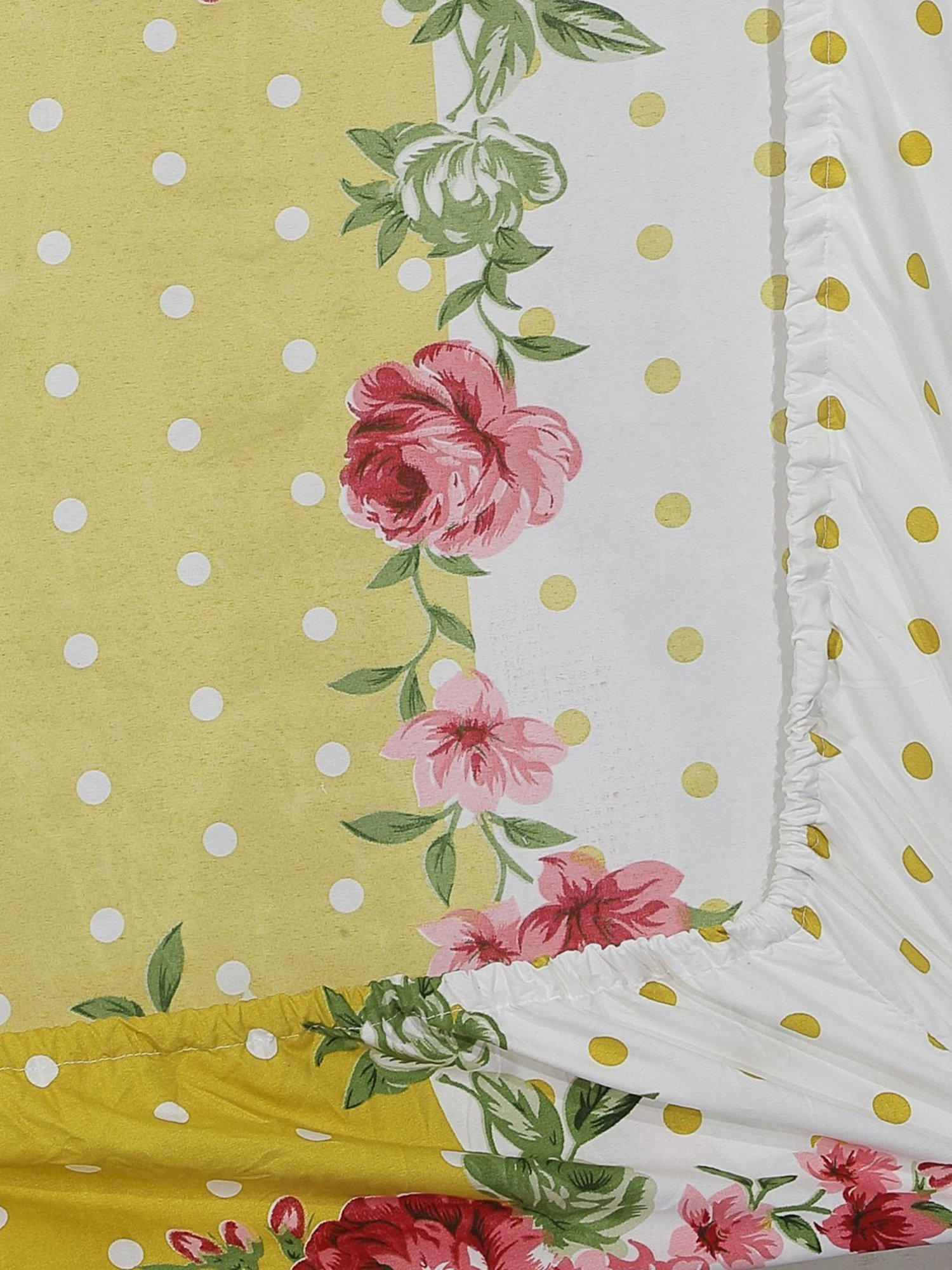 Klotthe Floral White & Yellow 300 TC Cotton Blend Single Bed Sheet with Pillow Cover