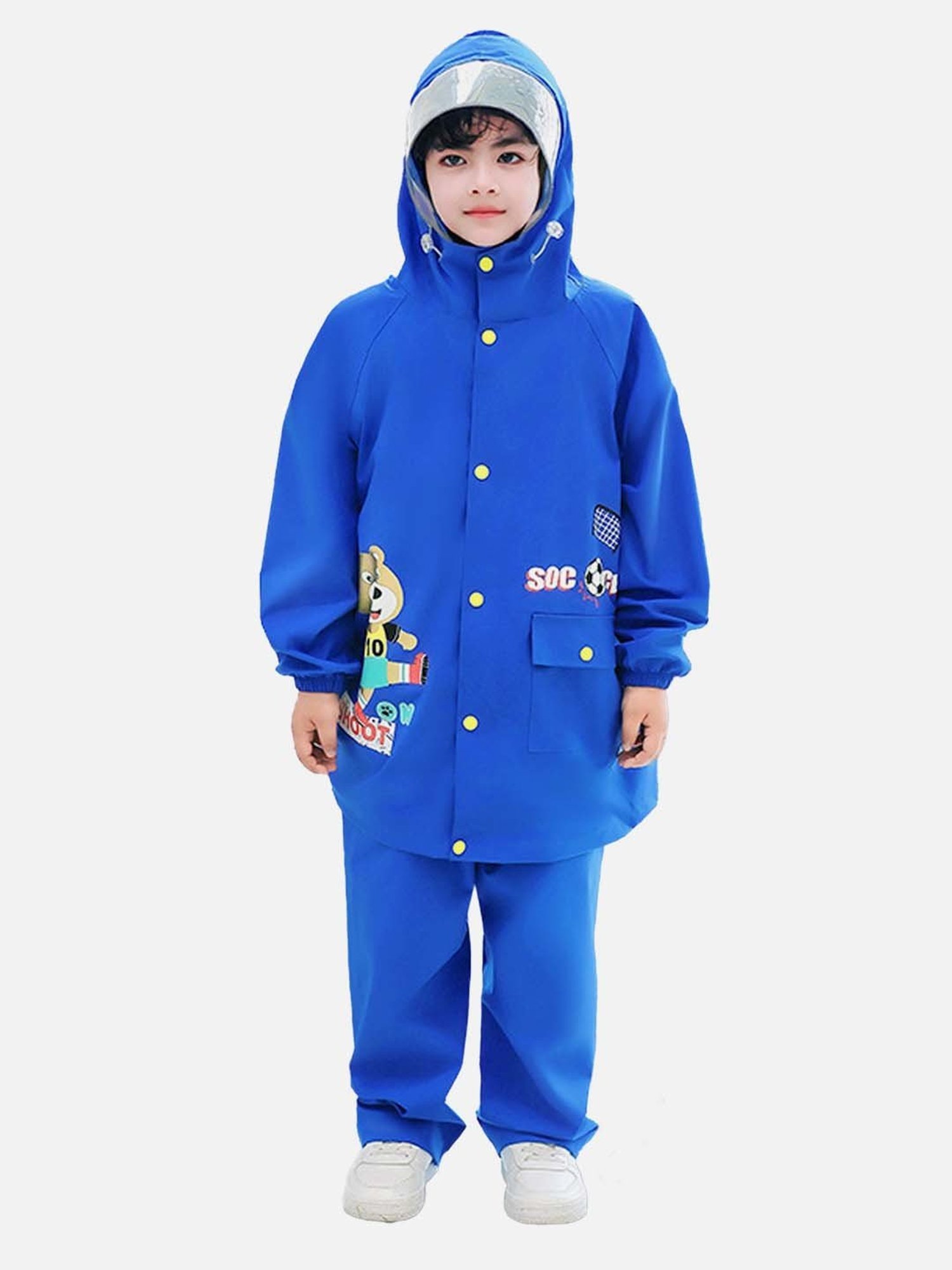 Little Surprise Box Kids Blue Printed Full Sleeves Raincoat