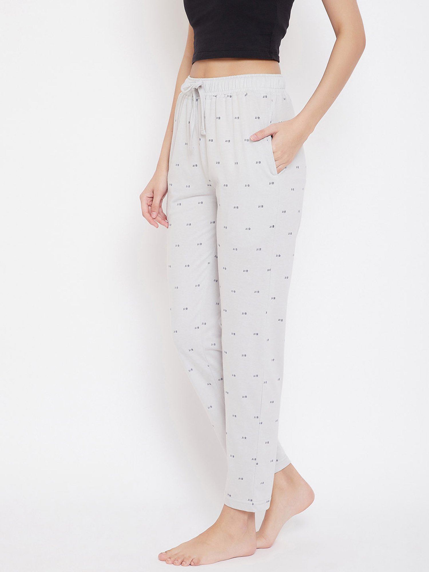 Okane Light Grey Printed Pyjamas