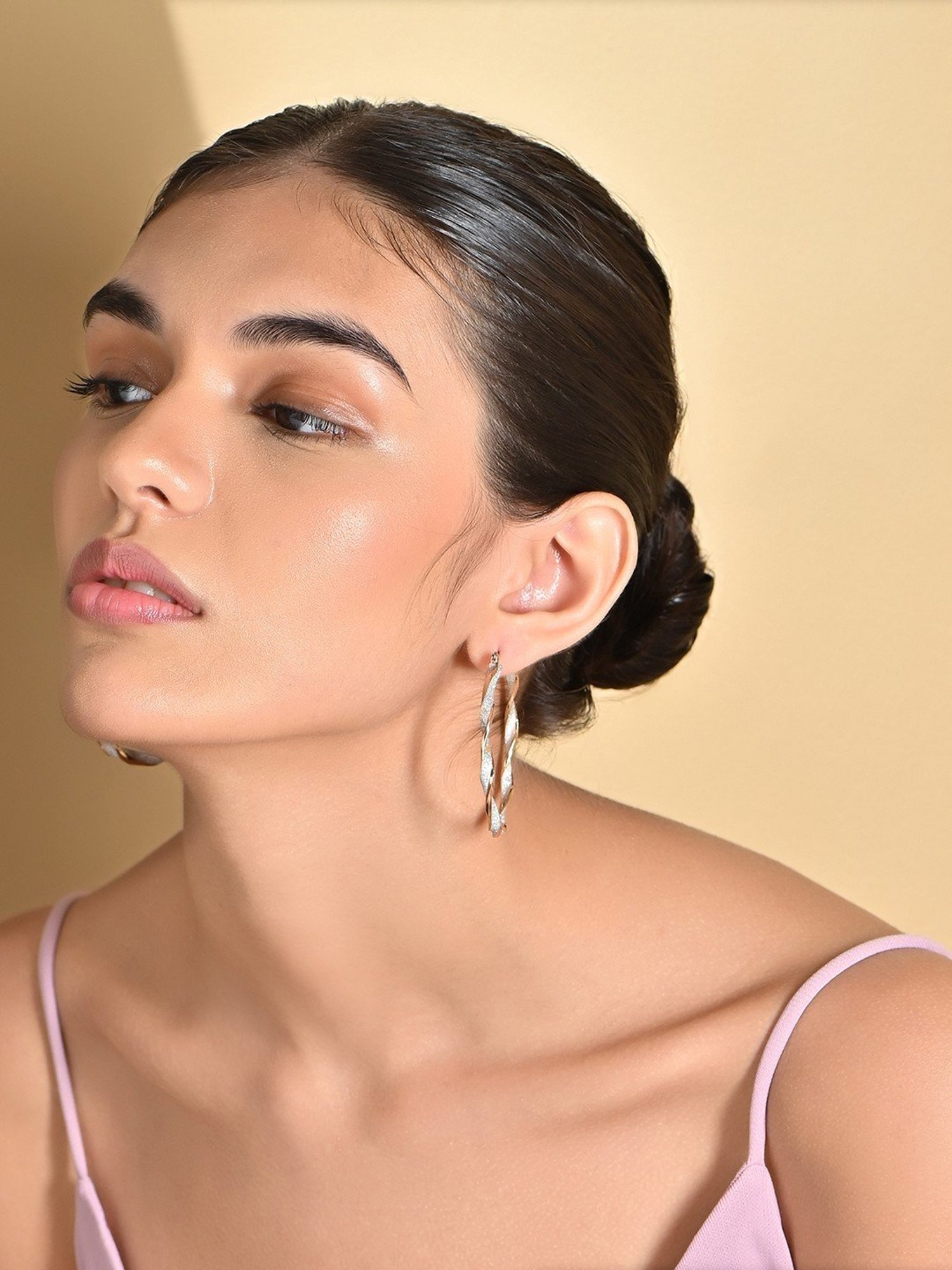 ToniQ Gold Silver Toned Korean Hoop Earrings