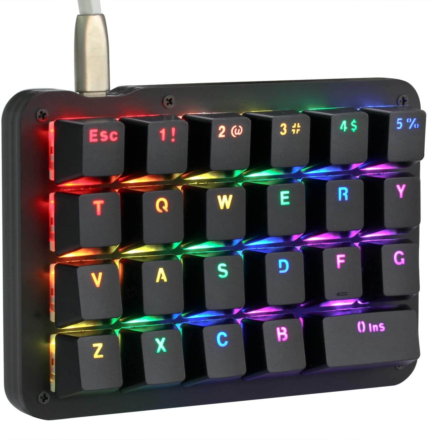 Koolertron One Handed Macro Mechanical Keyboard, RGB LED Backlit Portable Mini One-Handed Mechanical Gaming Keypad 23 Fully Programmable Keys Red Switches (RGB Backlit/Red switches)