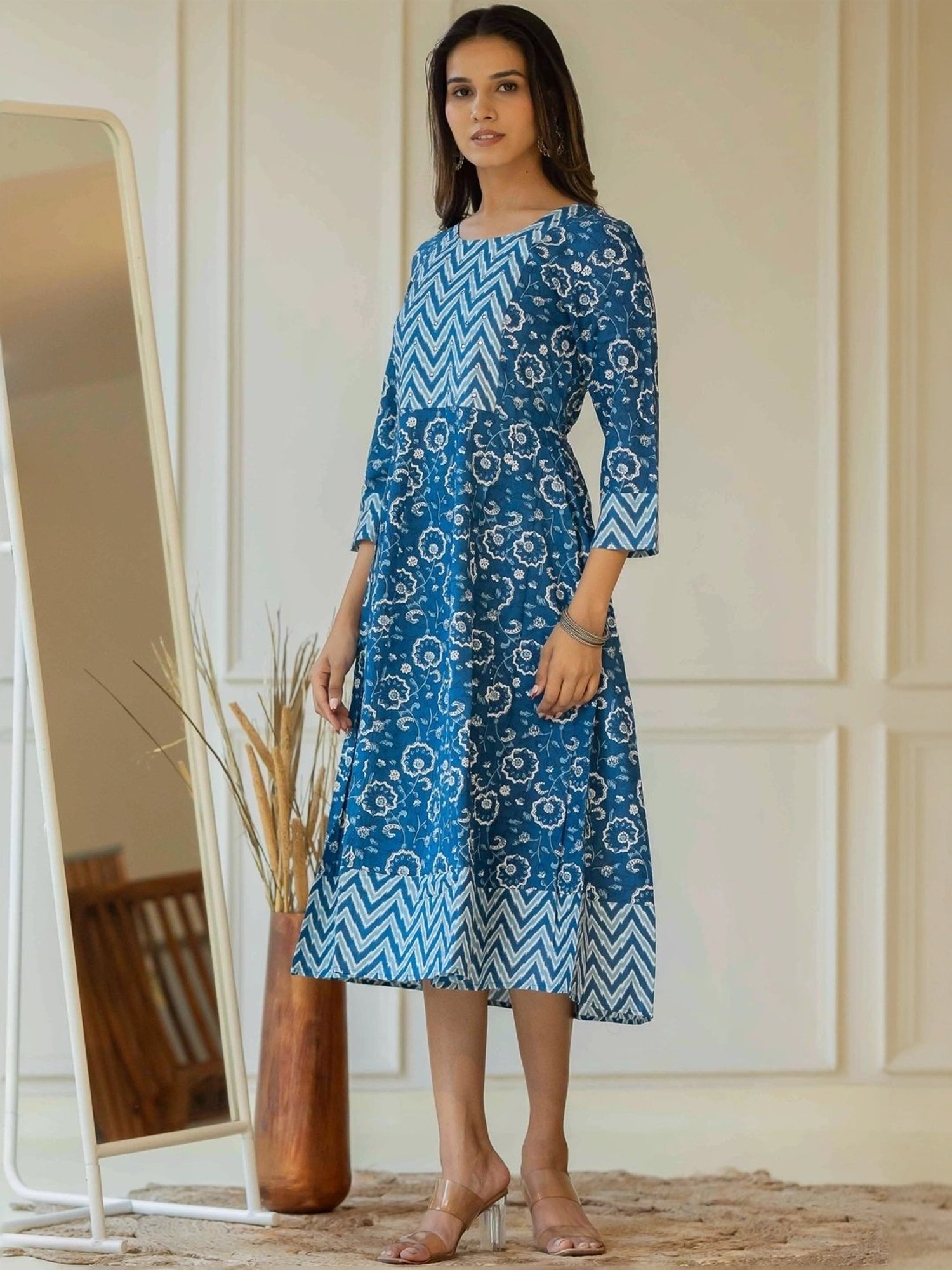 MIRCHI FASHION Blue Cotton Printed A-Line Dress