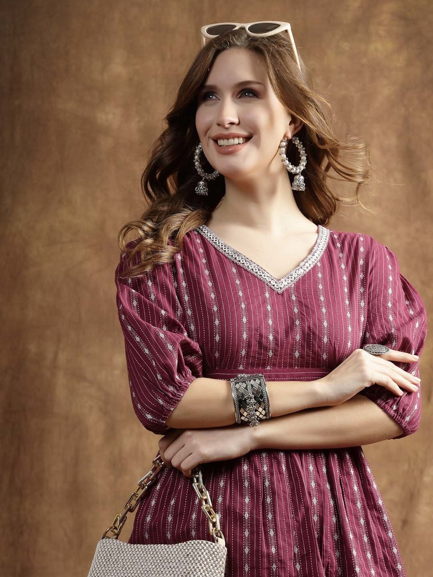 Stylum Purple Cotton Embroidered Kurti Pant Set