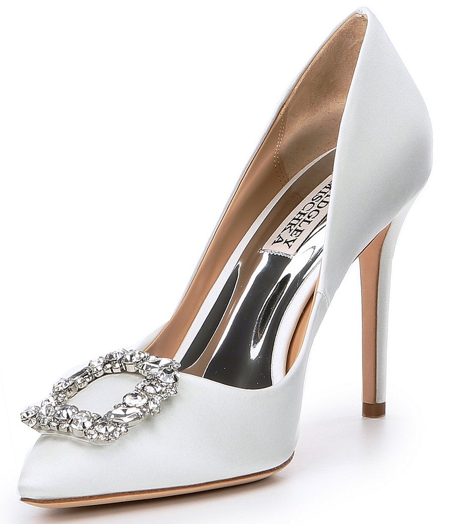 Badgley Mischka Cher Satin Brooch Embellished Stiletto Pumps