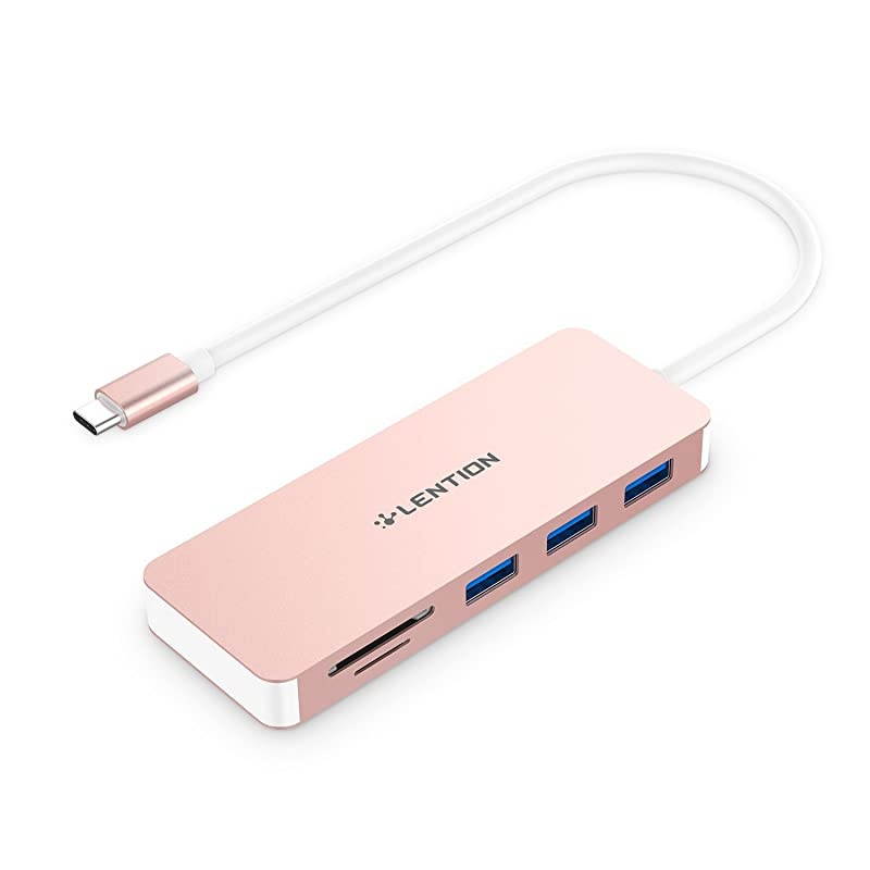 USB C Hub with 3 USB 3.0 and SD/Micro SD Card Reader Compatible 2020-2016 MacBook Pro 13/15/16, New Mac Air/iPad Pro/Surface, ChromeBook, More, Multi-Port Type C Adapter (CB-C15, Rose Gold)