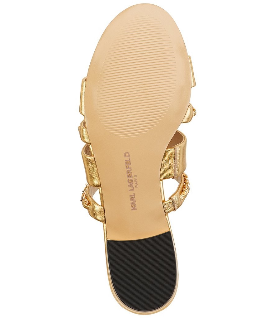 KARL LAGERFELD PARIS Caliana Metallic Leather Chain Detail Flat Sandals