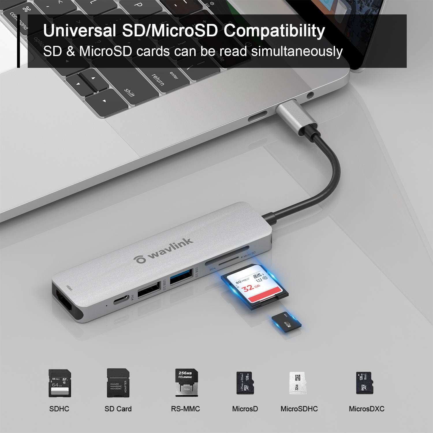 Wavlink USB C Hub, PD 7-in-1 Type C Adapter Mini Docking Station Aluminum with 4K 30Hz HDMI, 2K 60Hz VGA, 2 USB 3.0, SD/TF Card Reader, 87W Laptop Power Delivery for Windows Mac and More, Plug & Play