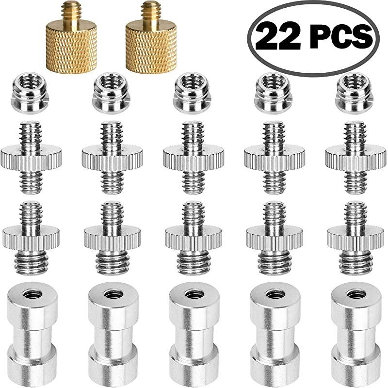 22Pack  Camera Screw Adapter 14 to 14 Screw 14 to 38 Tripod Screw Adapter Converter Brass Screw Adapter Spigot Screw Mount Set for Camera Tripod Monopod Ballhead Flash LightCombo Pack
