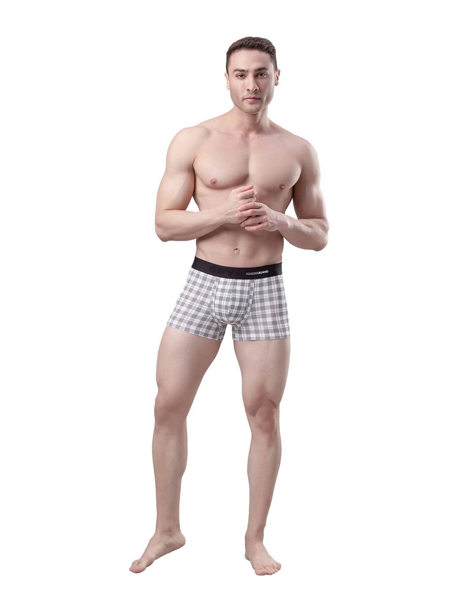 UnderJeans by Spykar White & Grey Checks Trunks