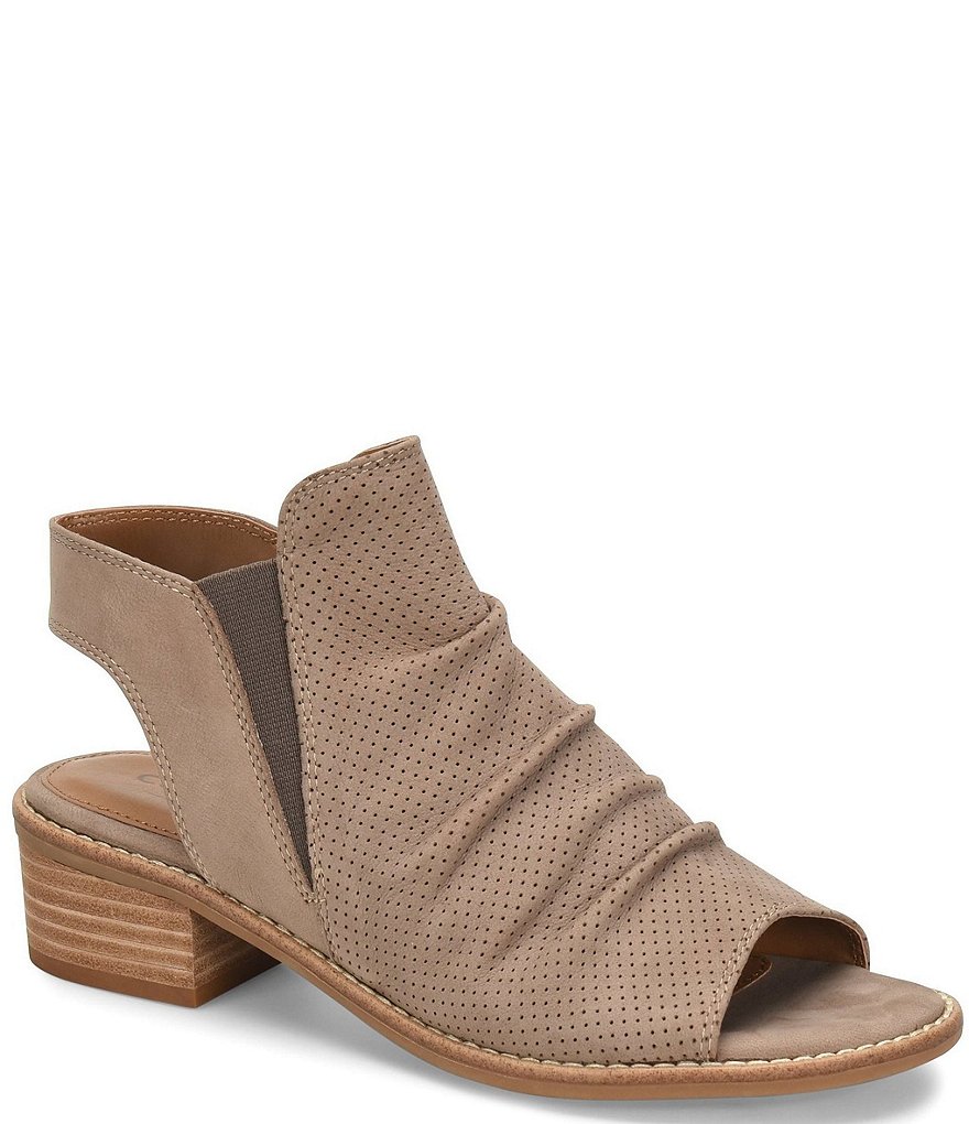 Comfortiva Belen Slingback Ruched Suede Block Heel Sandals