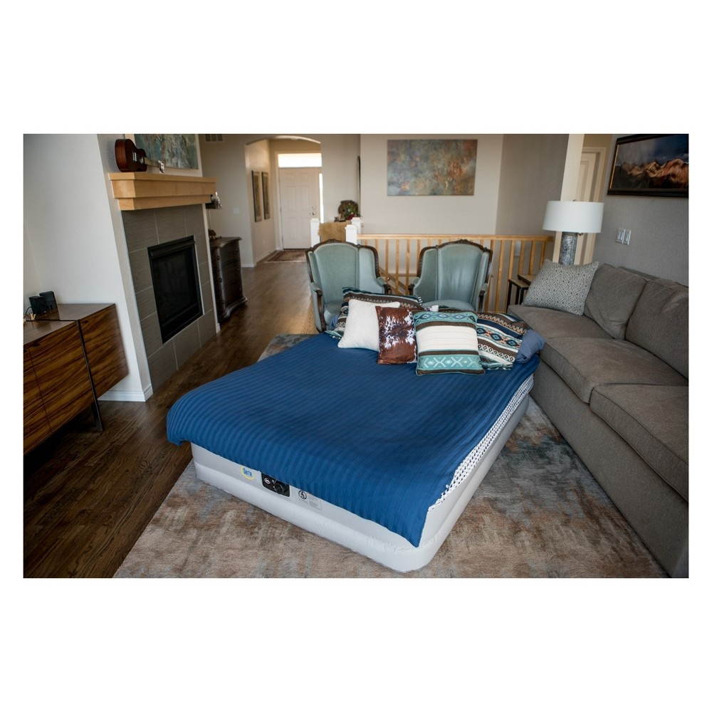 Serta NeverFlat Fabric Series Raised with Internal Pump and Plush Top 18 Queen Beige