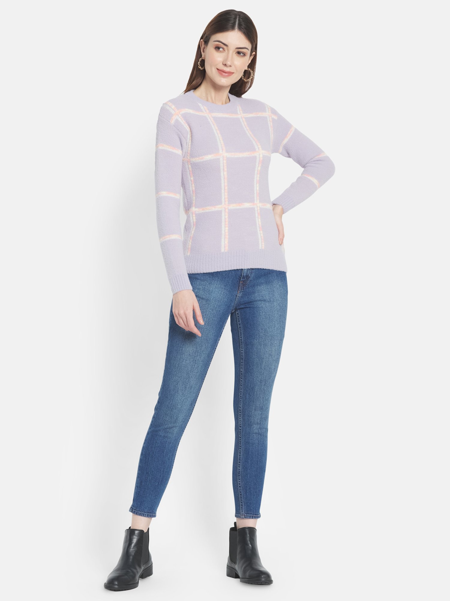 METTLE Purple Chequered Pullover