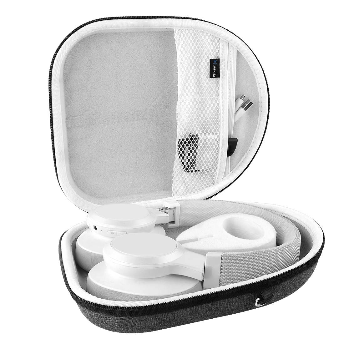 Geekria UltraShell Case Compatible with JBL TUNE 750NC, TUNE 700BT, Live 650BTNC, E65BTNC Headphones, Replacement Protective Hard Shell Travel Carrying Bag with Accessories Storage (Dark Grey)