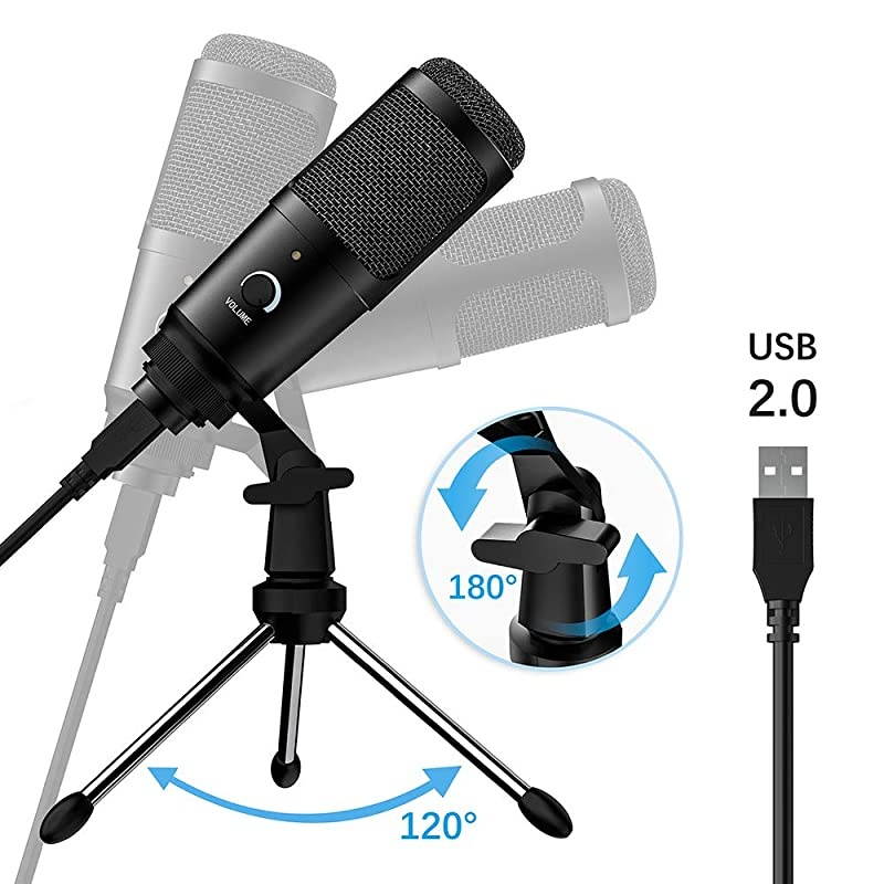 USB Microphone, Microphone for Computer Metal Condenser Recording Microphone for PS4 Mac Windows Computer Desktop Microphone for Gaming Podcast Streaming YouTube Chatting