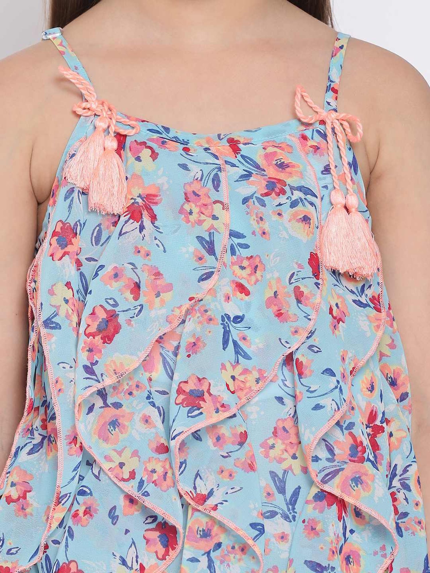 Nauti Nati Kids Blue & Pink Printed Dress