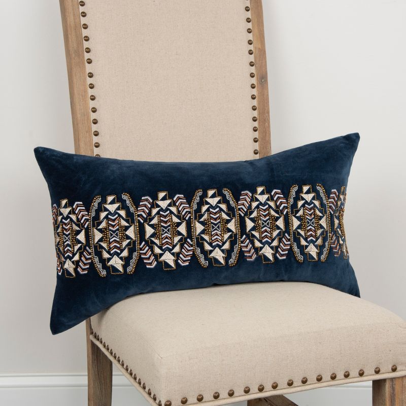 Geometric Decorative Filled Oversize Lumbar Throw Pillow Indigo - Rizzy Home