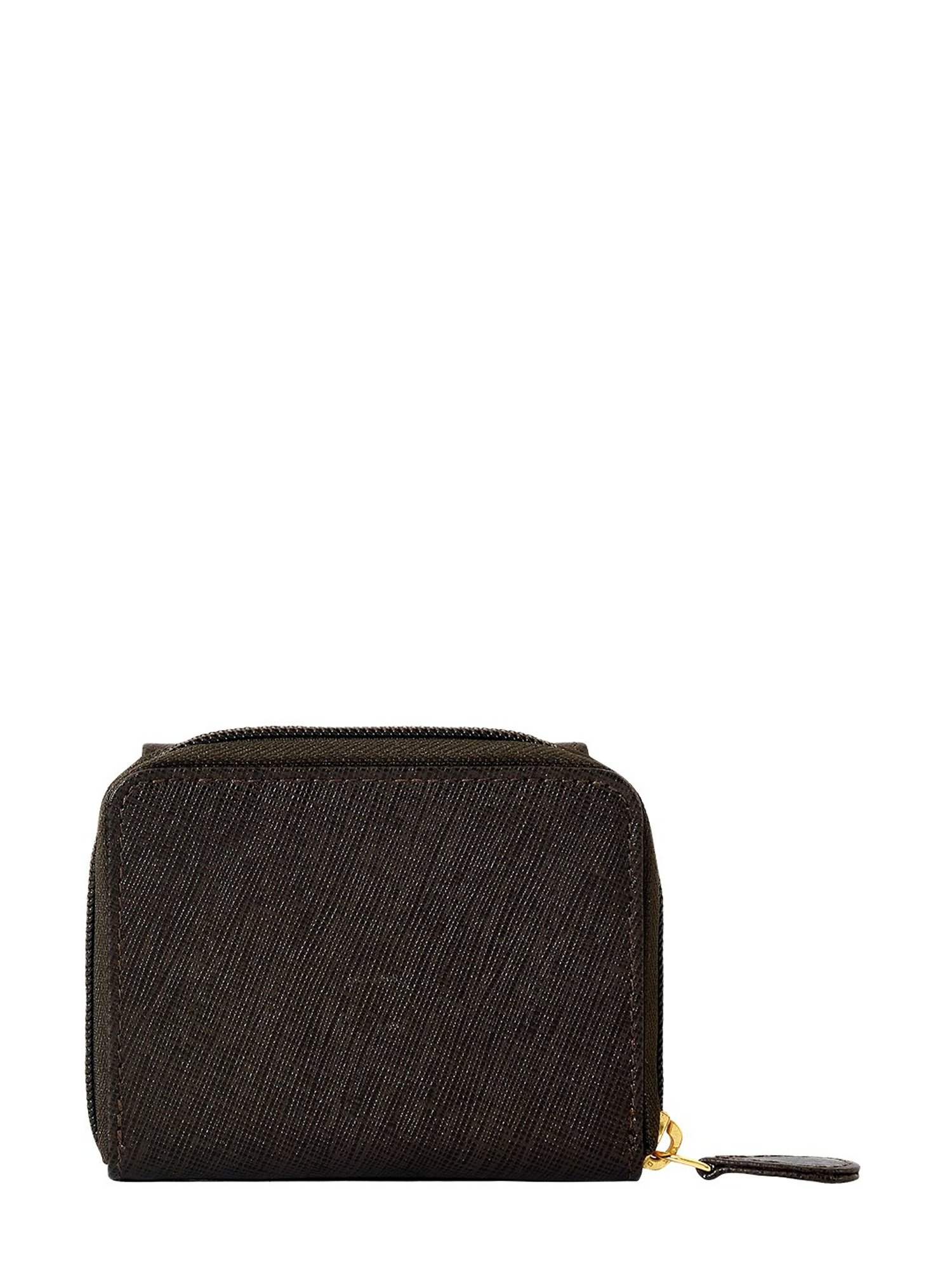 Eske Dark Brown Textured Zip Around Wallet for Women