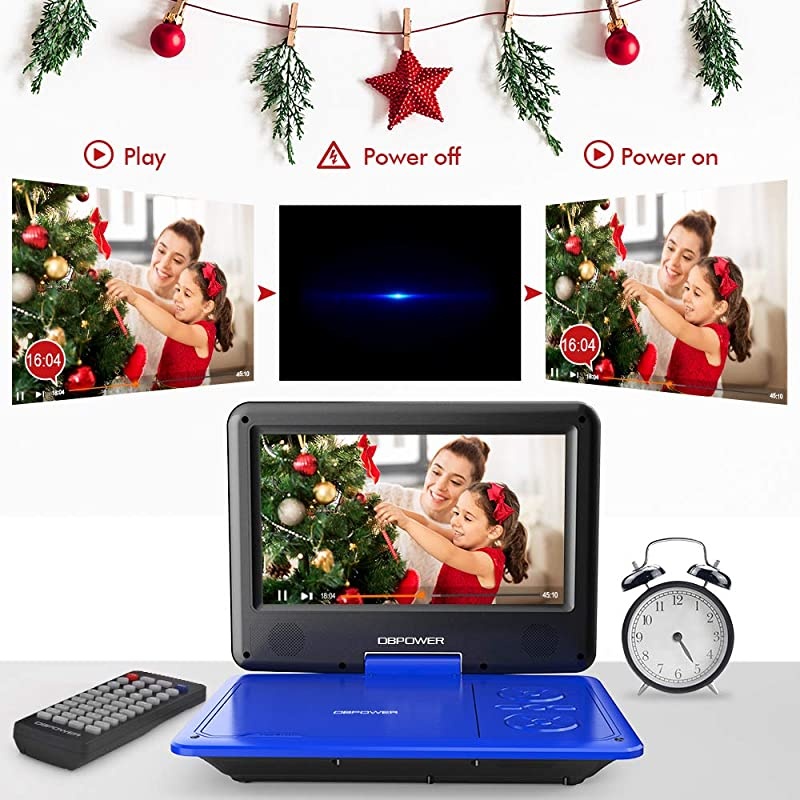 11.5" Portable DVD Player, 5-Hour Built-in Rechargeable Battery, with 9" Swivel Screen, Support CD/DVD/SD Card/USB, with Remote control, 1.8M Car Charger and Power Adaptor (Blue)