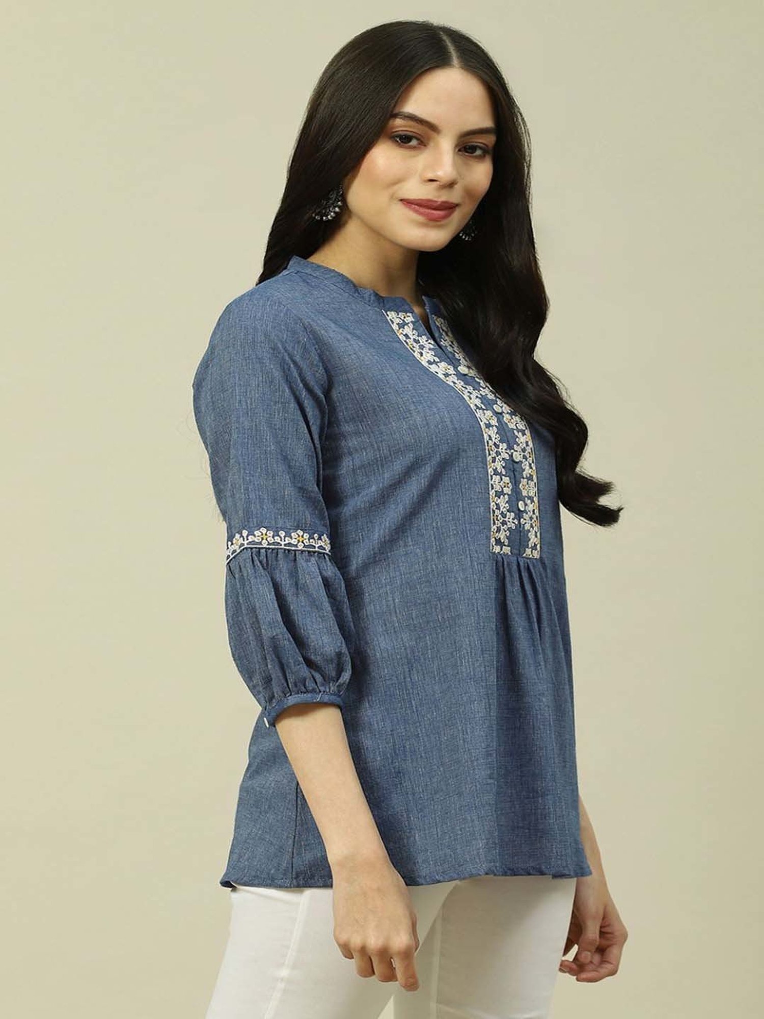 Rangriti Blue Embroidered Top
