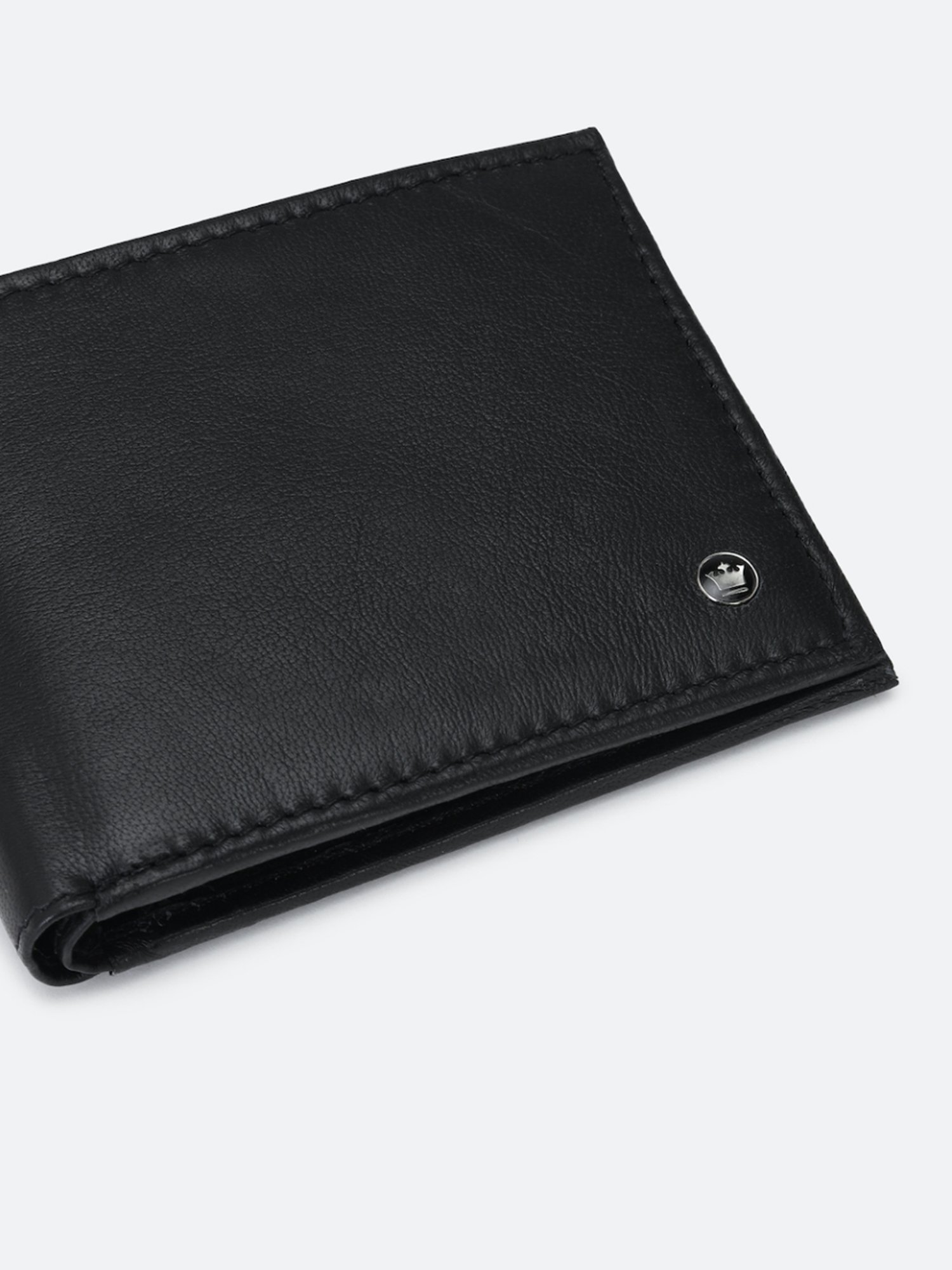 Louis Philippe Black Leather Solid Bi-Fold Wallet