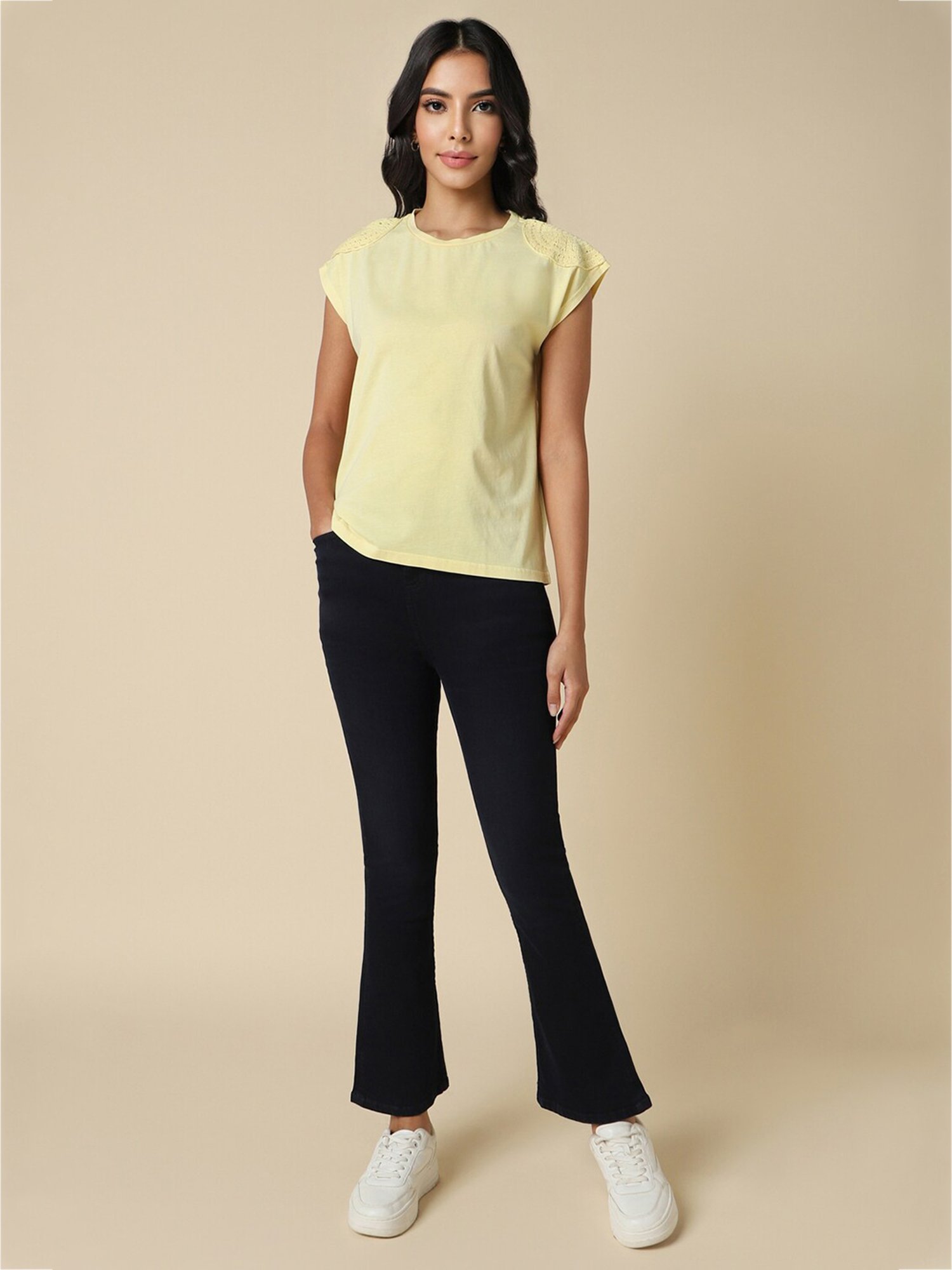 Allen Solly Yellow Cotton Regular Fit T-Shirt