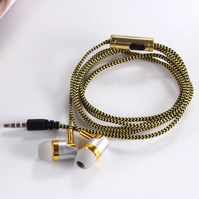 H-169 3.5mm MP3 MP4 Wiring Subwoofer Braided Cord, Universal Music Headphones with Wheat Wire Control(Golden)