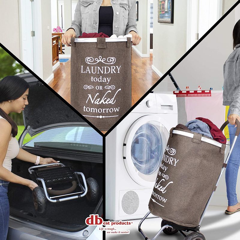 dbest products DBEST-01-563 Laundry Bag Clothes Hamper Basket Wagon Cart Trolley Dolly with Handle, Wheels, and Removable Liner, Brown