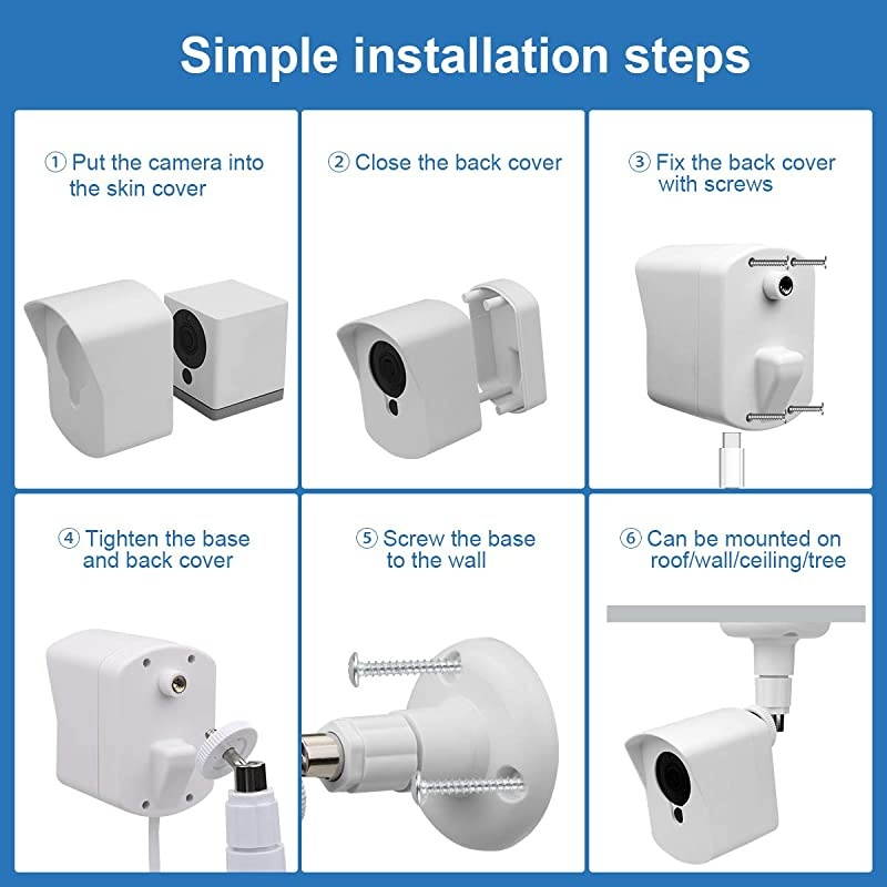 Cam Wall Mount Bracket,Full Protective Weather Proof 360 Degree Adjustable Outdoor Indoor Mount and Cover Case for Cam 1080p HD Camera (White 3 Pack)