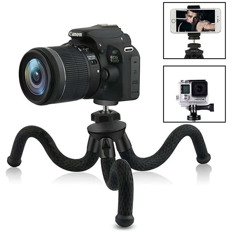 CameraPhone Tripod 12 Inch Flexible Camera Tripod for GoProCanonNikonSony DSLR CamGopro Action Cam Phone Tripod Stand with Cell Phone Holder Clip for iPhoneAndroid Phone3 in 1