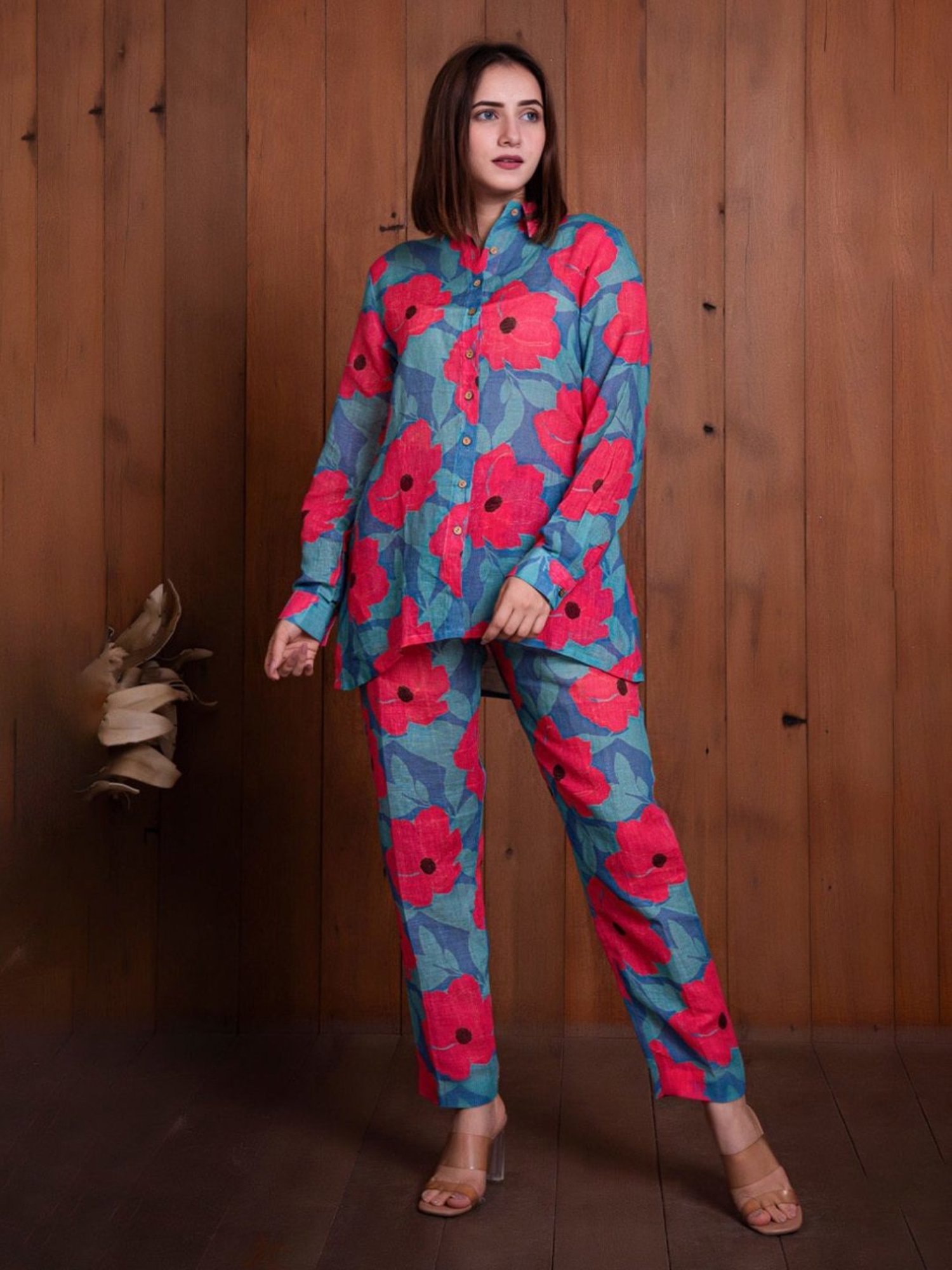 Eeshva India Blue & Pink Garden Of Dreams Shirt with Pant