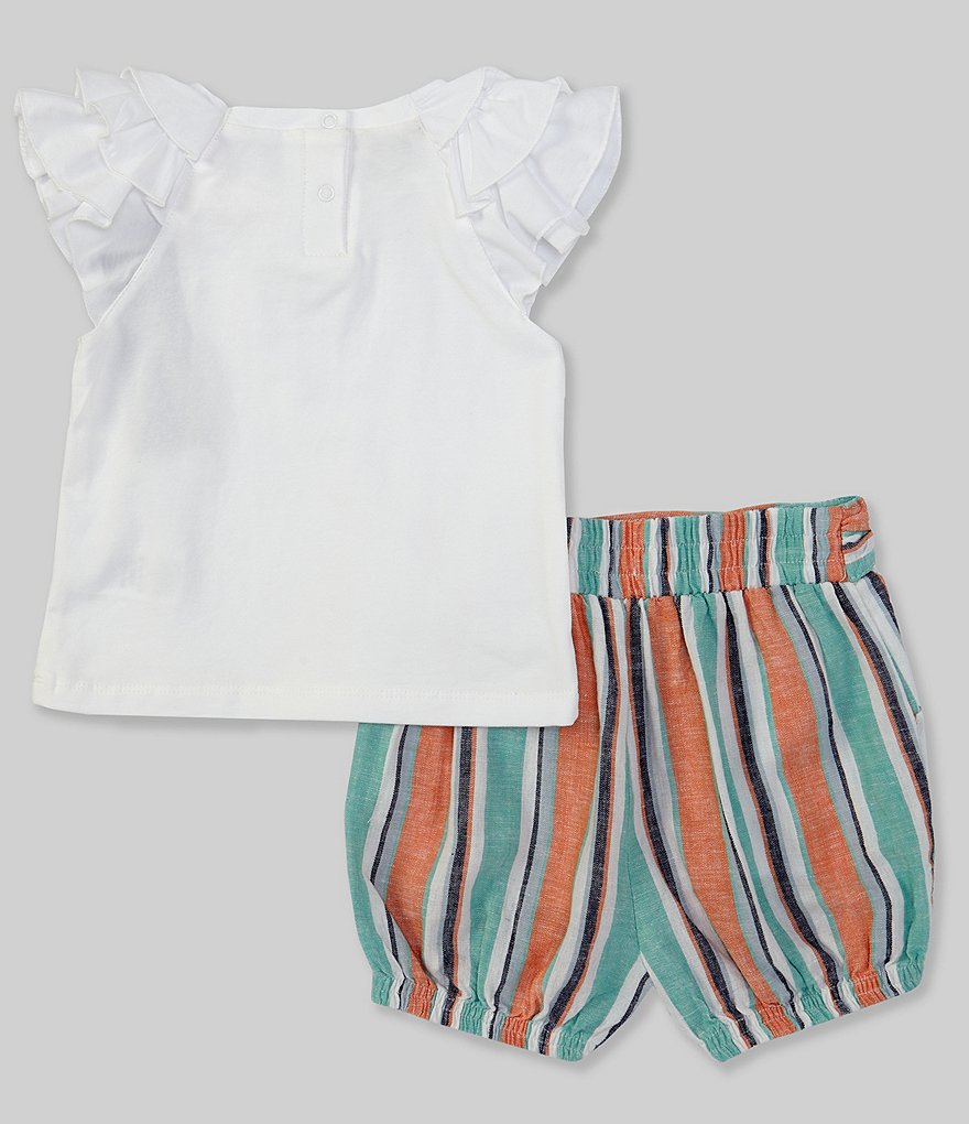 Habitual Baby Girls 12-24 Months Ruffle-Sleeve Tee & Striped Shorts Set