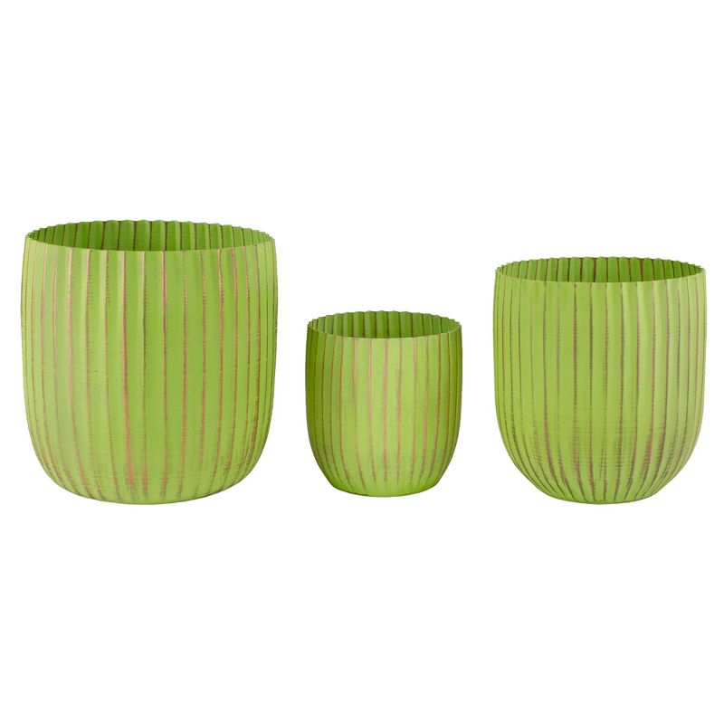 Napa Home & Garden Set of 3 Green and Gold Ribbed Planter 6.25"