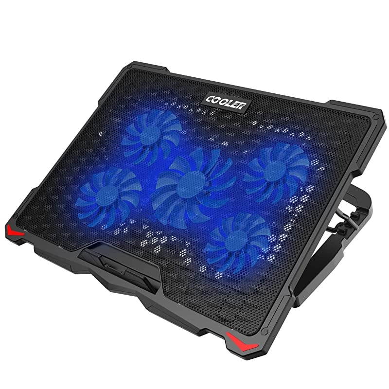 Laptop Cooling Pad 5 Fans Up to 173 Inch Heavy Notebook Cooler Blue LED Lights 2 USB Ports S035 Blue5fans