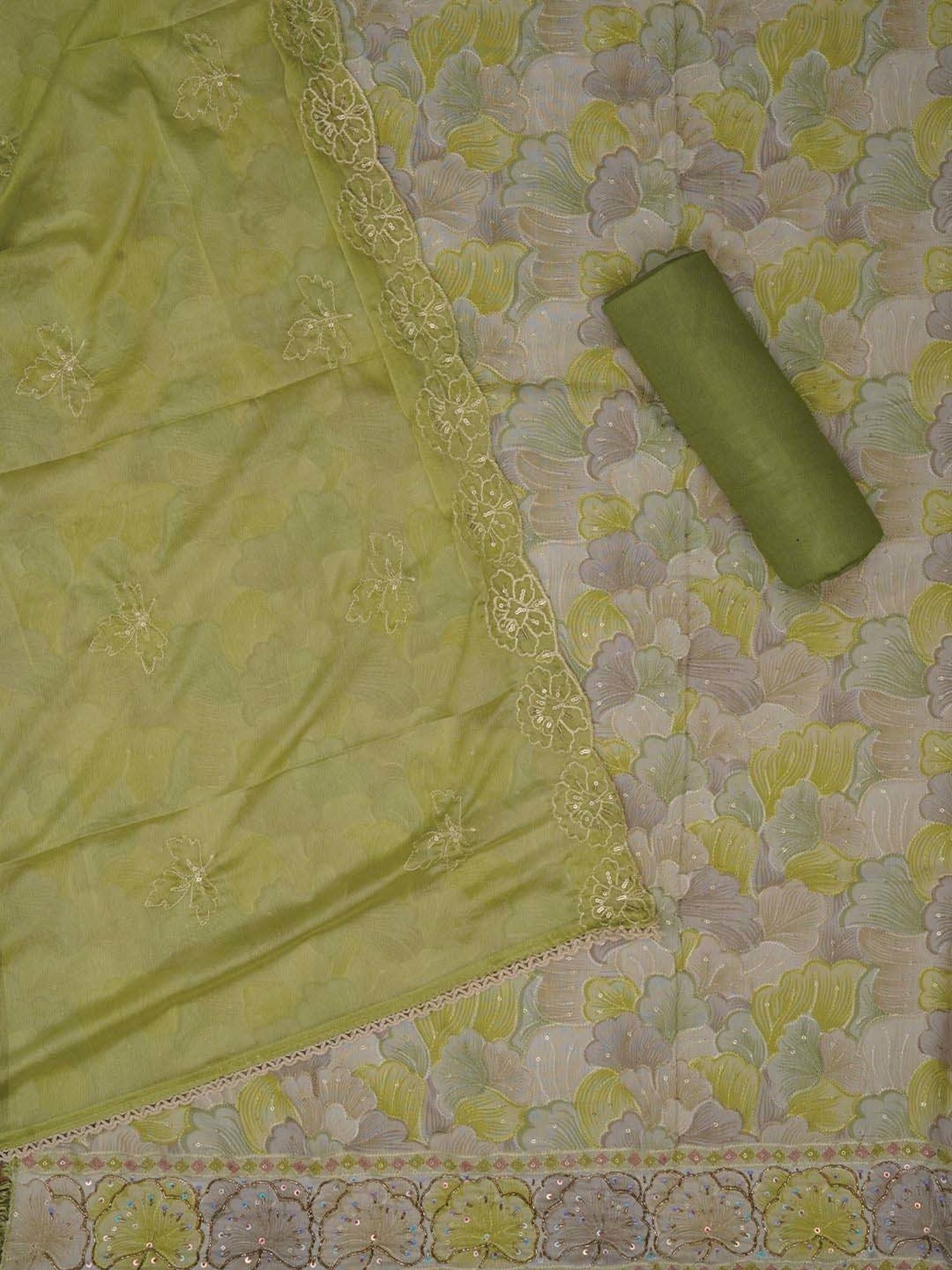 Jaipur Kurti Green Embroidered Unstitched Dress Material