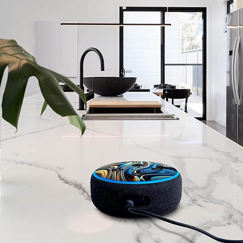 Oragne Psychadelic Oil Slick Vinyl Decal Skin Compatible with  Echo Dot 3rd Generation Alexa Decorations for Your Smart Home Speakers Great Gift for mom dad Birthday Kids