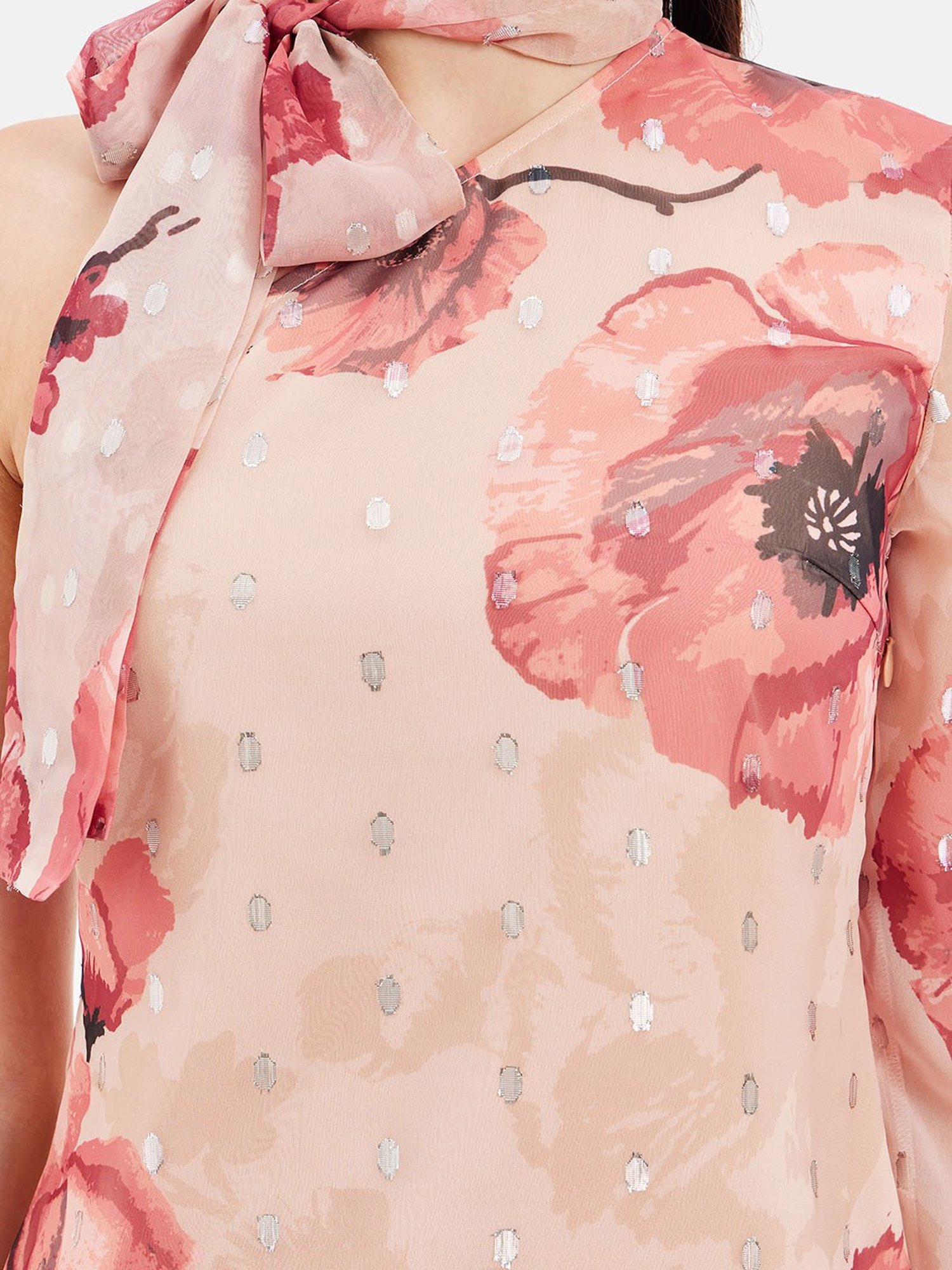 Kazo Red & Peach Floral Print Top