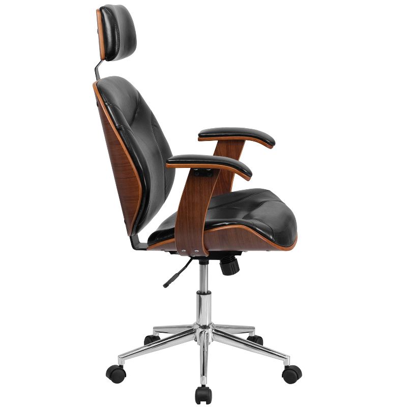 High Back Leather Executive Ergonomic Wood Swivel Office Chair with Arms Black - Riverstone Furniture