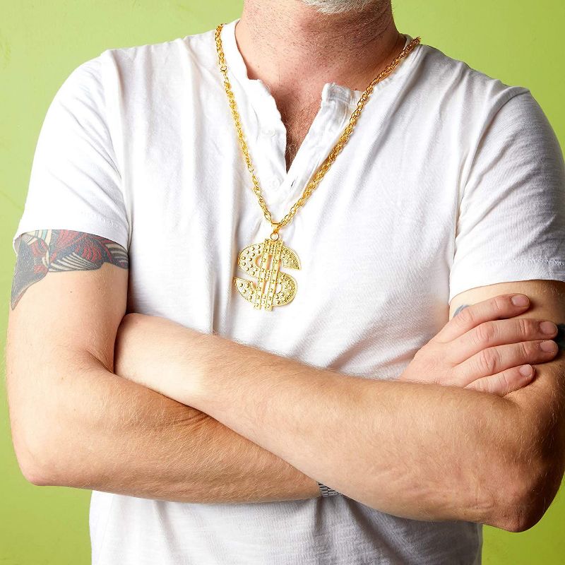 Okuna Outpost Gold Dollar Sign Pendant with Chain Necklace for Men and Halloween Party, 15"