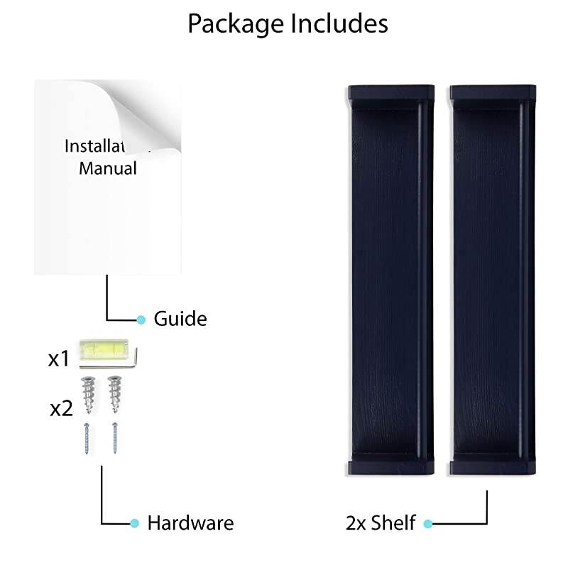 Children's Wall Shelves &ndash; 2 Shelf Set - Wood Bookcase Toy Game CDs Storage Display Organizer &ndash; Bookshelves for Kids Room - Ships Fully Assembled (Navy Blue)