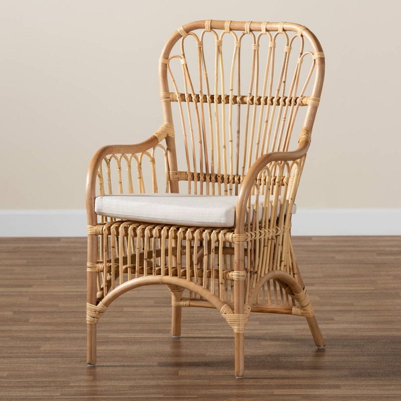 Aya Rattan Armchair Natural/White - Baxton Studio