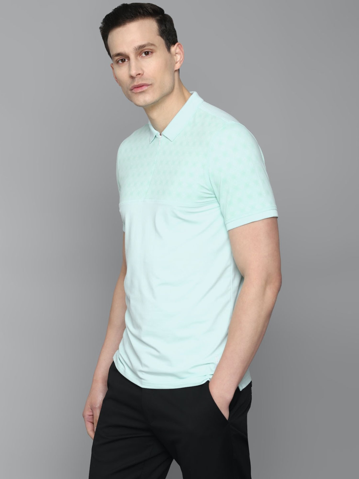 Louis Philippe Sport Blue Cotton Slim Fit Texture Polo T-Shirt