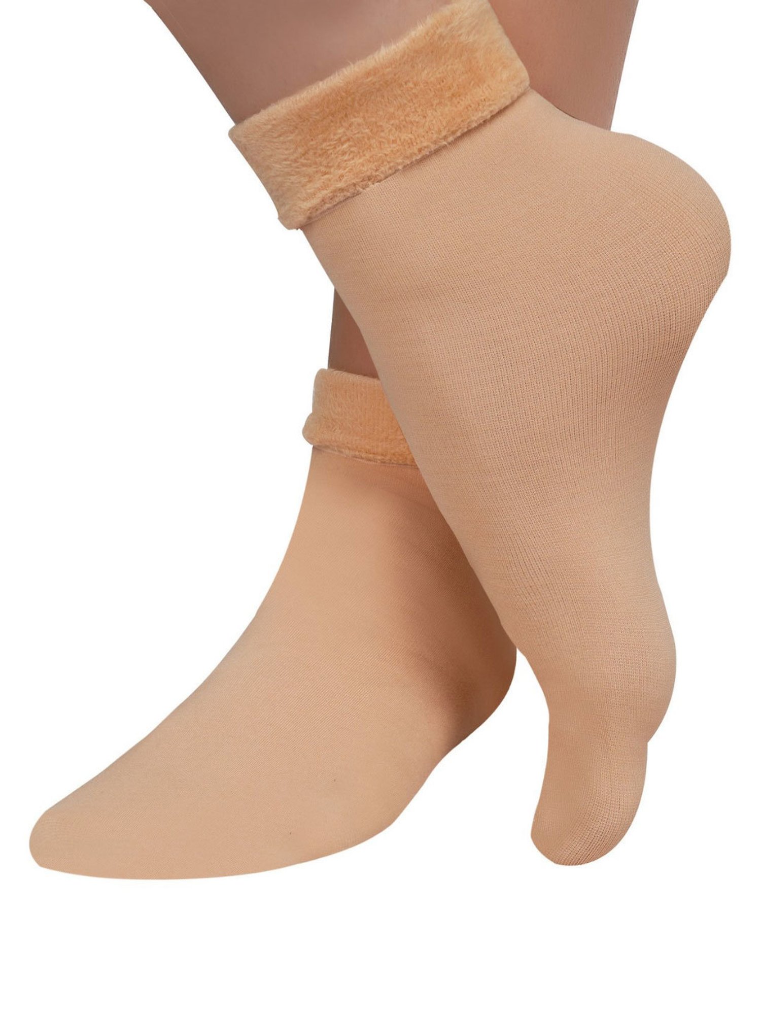 NEXT2SKIN Beige Nylon Fur Winter Socks (Pack Of 3)