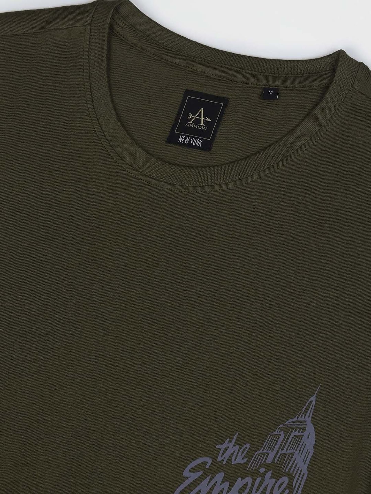Arrow Sport Olive Cotton Regular Fit Printed T-Shirt